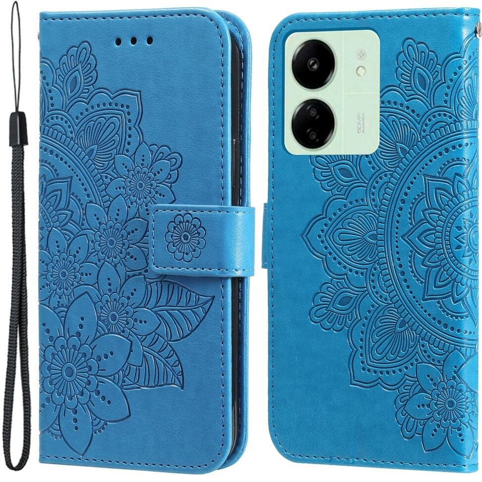 Klapphülle Für Xiaomi Redmi 13c / Poco C65, Mandala, Blau