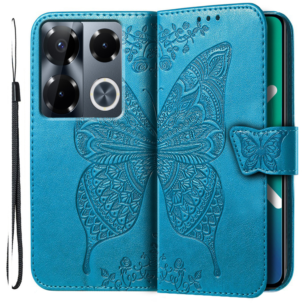 Klapphülle Für Infinix Note 40 Pro Plus, Schmetterling, Blau