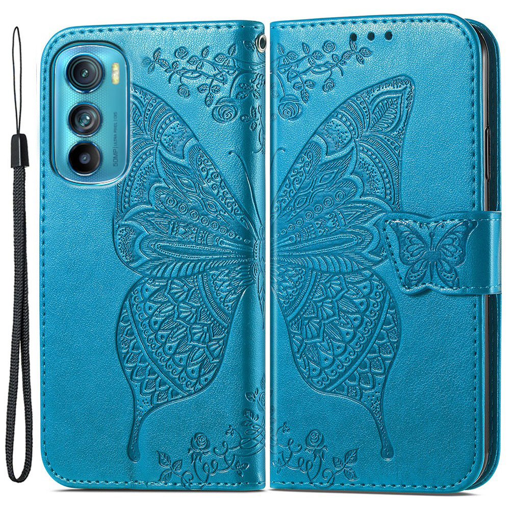Klapphülle Für Motorola Edge 30, Schmetterling, Blau
