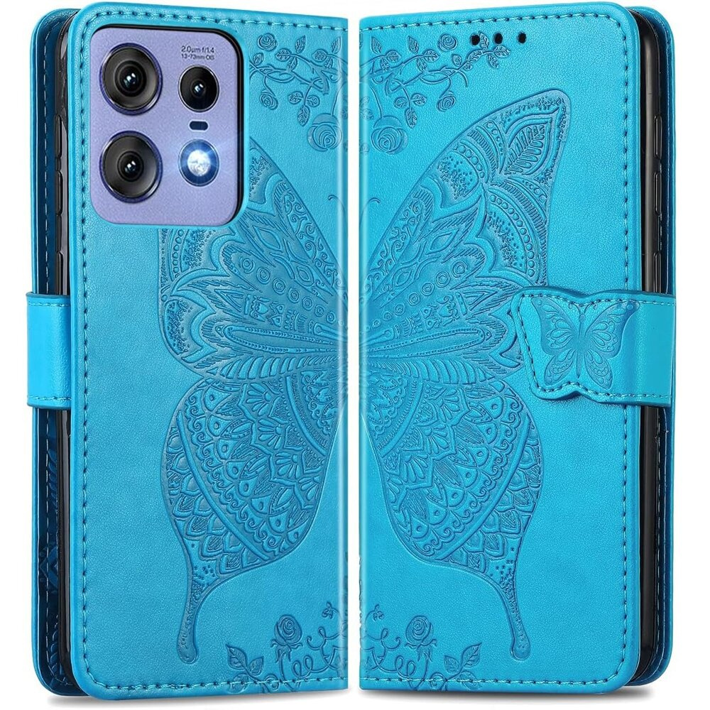 Klapphülle Für Motorola Edge 50 Pro, Schmetterling, Blau