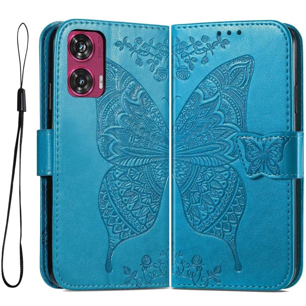 Klapphülle Für Motorola Edge 50 Fusion 5g, Schmetterling, Blau