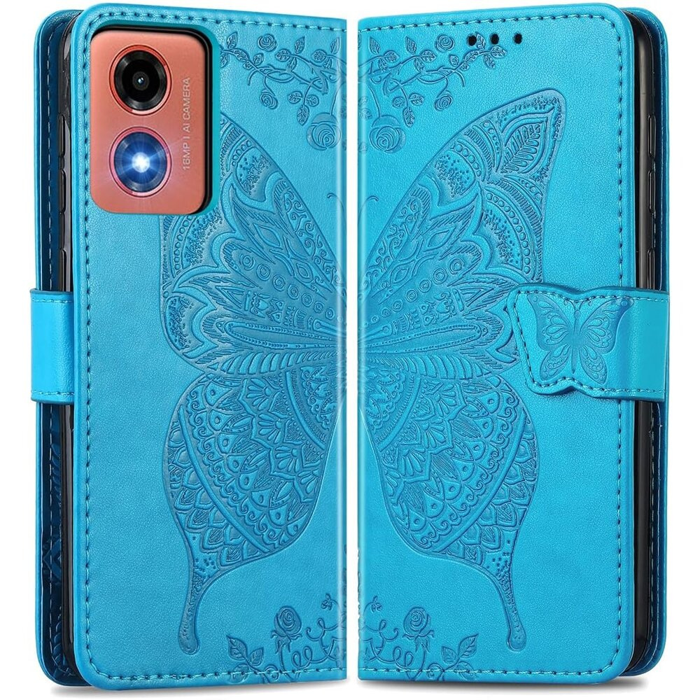 Klapphülle Für Motorola Moto E14, Schmetterling, Blau