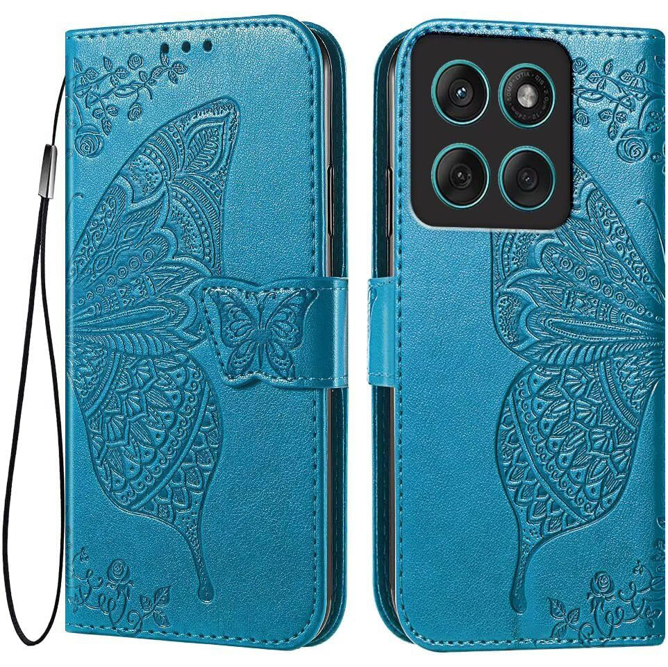 Klapphülle Für Motorola Moto G86 5g, Schmetterling, Blau
