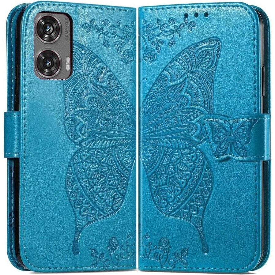 Klapphülle Für Motorola Moto G85, Schmetterling, Blau