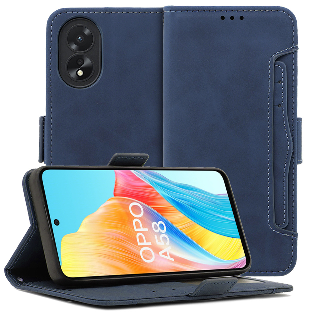 Klapphülle Für Oppo A58 4g, Mit Kartensteckplatz, Blau