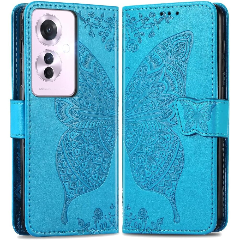 Klapphülle Für Oppo Reno 11f 5g, Schmetterling, Blau