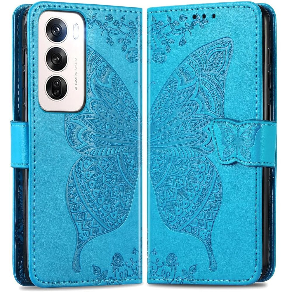 Klapphülle Für Oppo Reno 12, Schmetterling, Blau