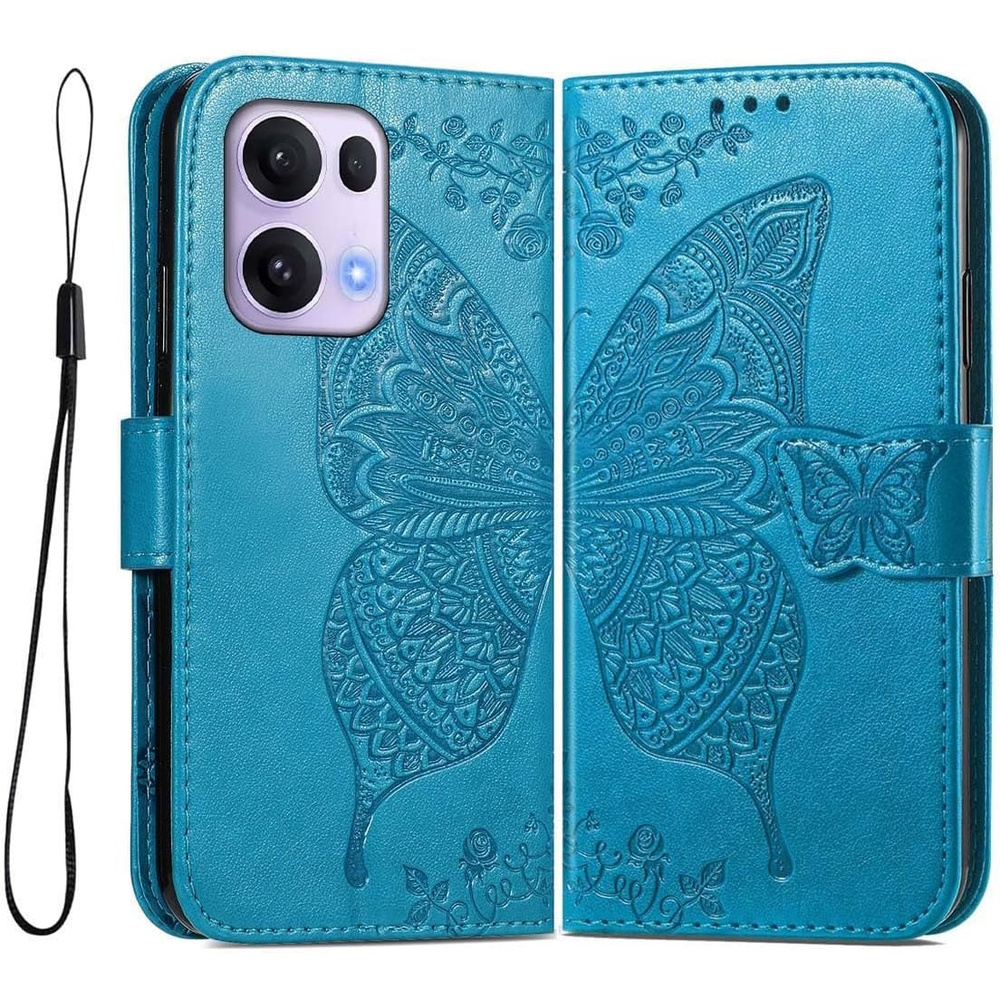 Klapphülle Für Oppo Reno 13 Pro, Schmetterling, Blau