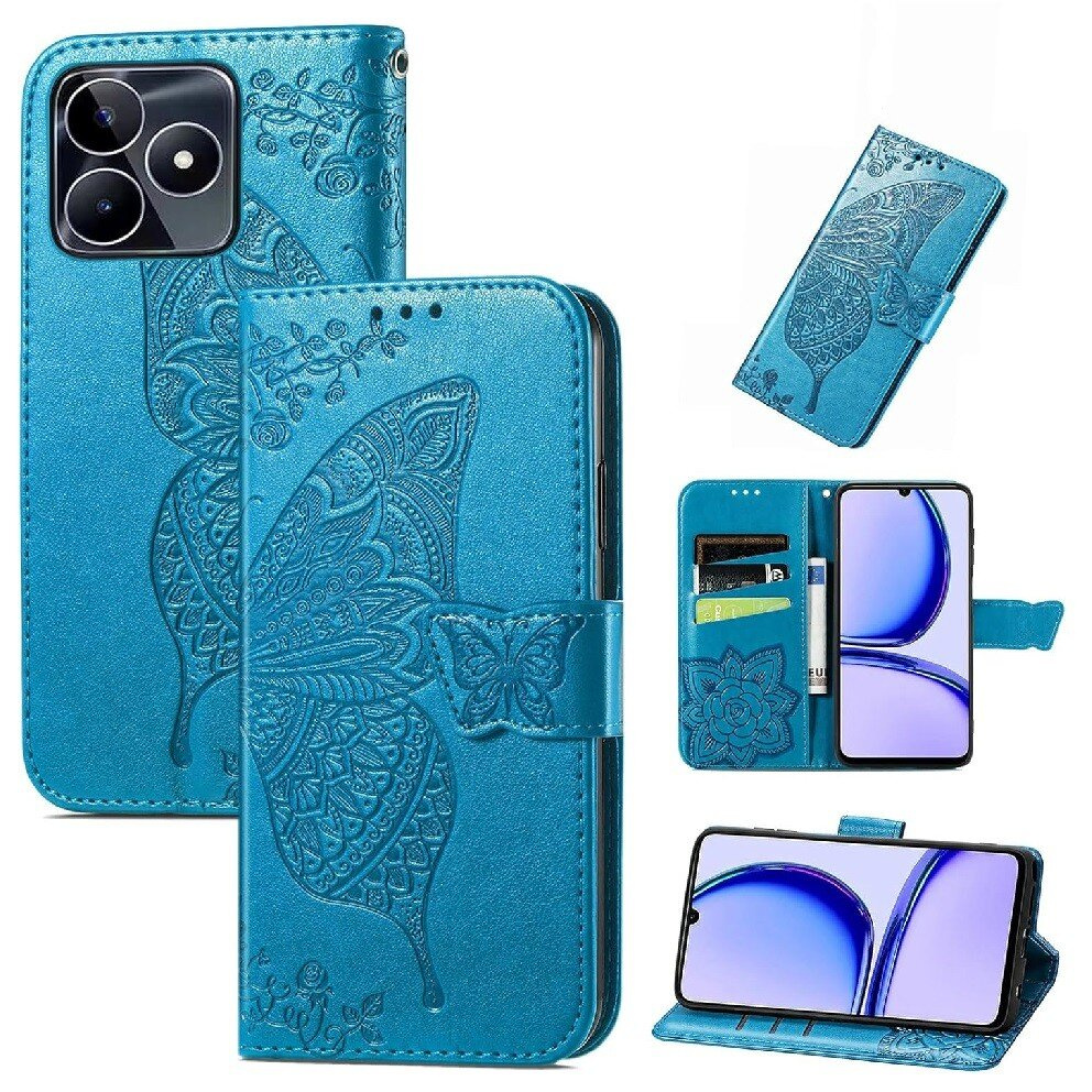 Realme Note 50 Flip Case, Schmetterling, Blau