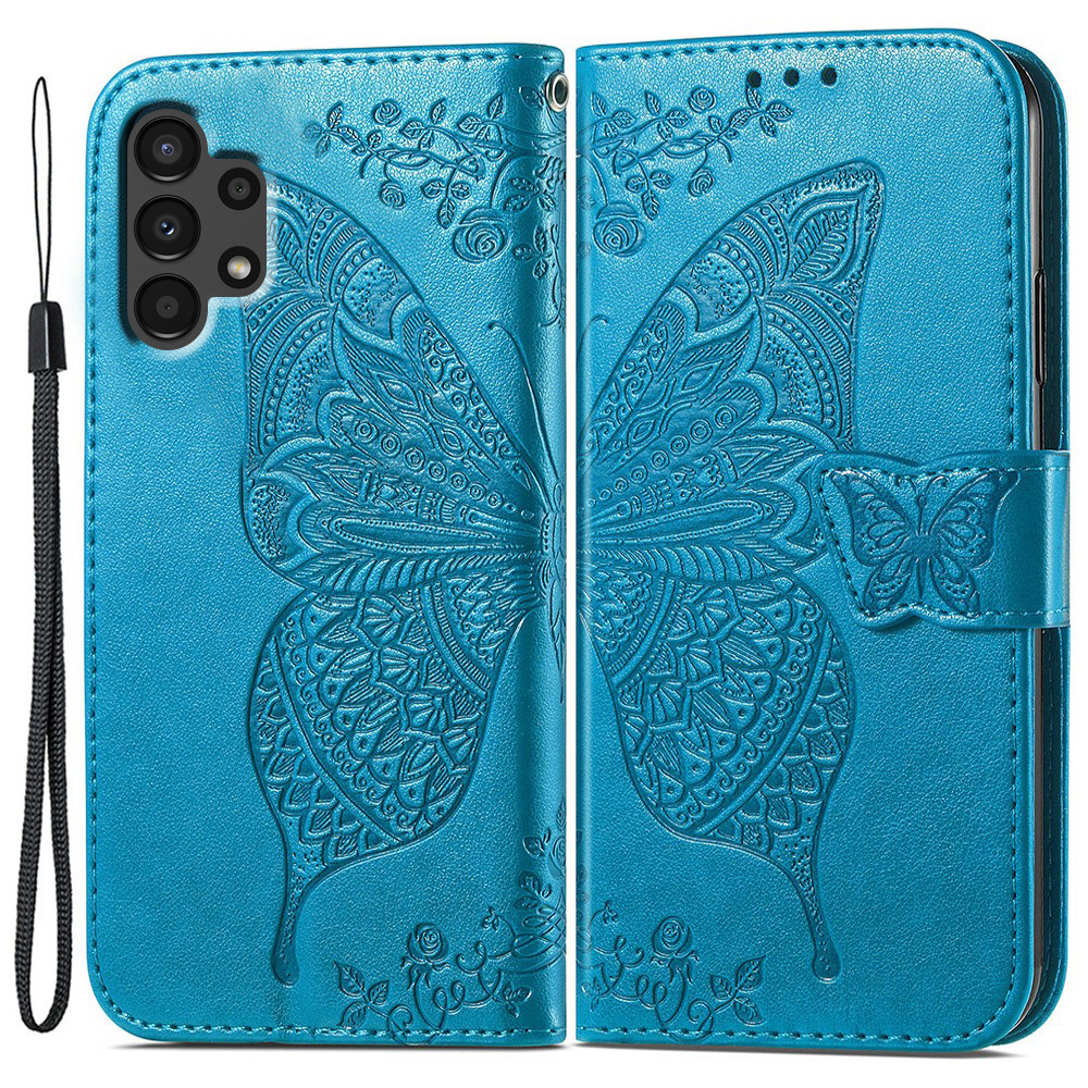Klapphülle Für Samsung Galaxy A13 4g, Schmetterling, Blau