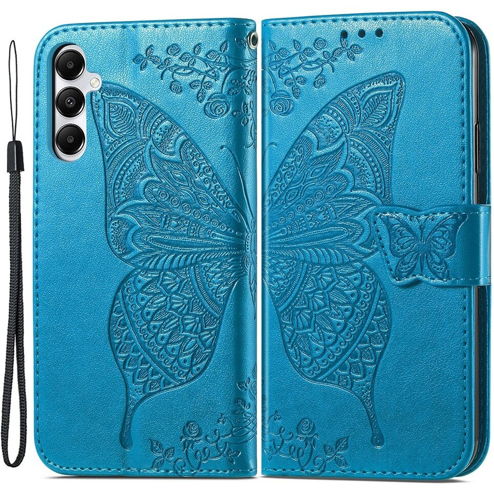 Klapphülle Für Samsung Galaxy A05s, Schmetterling, Blau