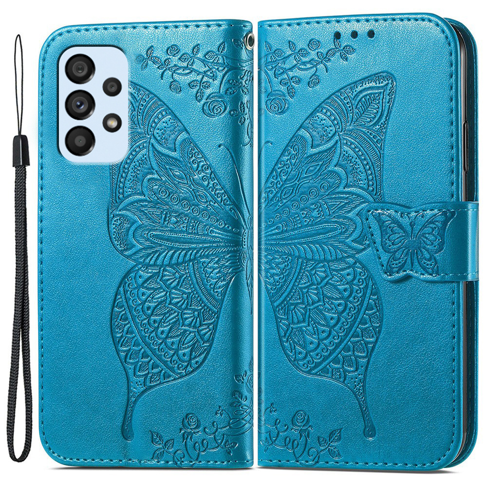 Klapphülle Für Samsung Galaxy A53 5g, Schmetterling, Blau