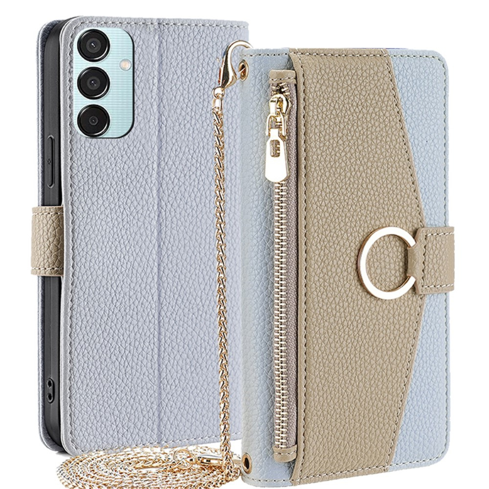 Samsung Galaxy M15 5g Klapphülle, Brieftaschenfach Mit Reißverschluss, Mit Spiegel, Blau