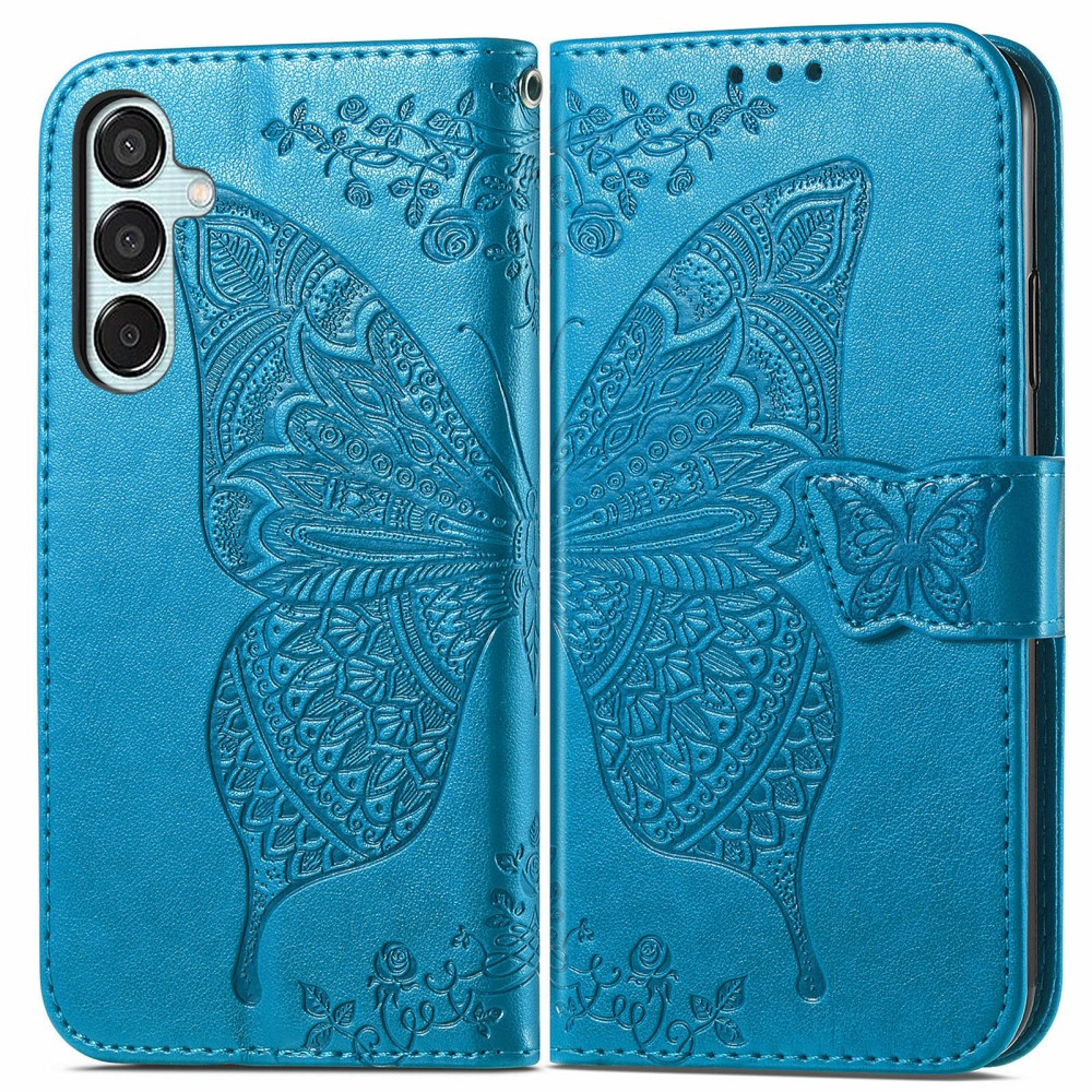 Klapphülle Für Samsung Galaxy M15 5g, Schmetterling, Blau