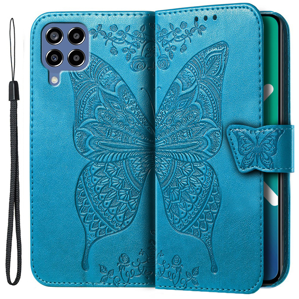 Klapphülle Für Samsung Galaxy M33, Schmetterling, Blau