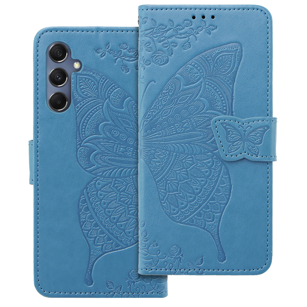 Klapphülle Für Samsung Galaxy M34 5g, Schmetterling, Blau