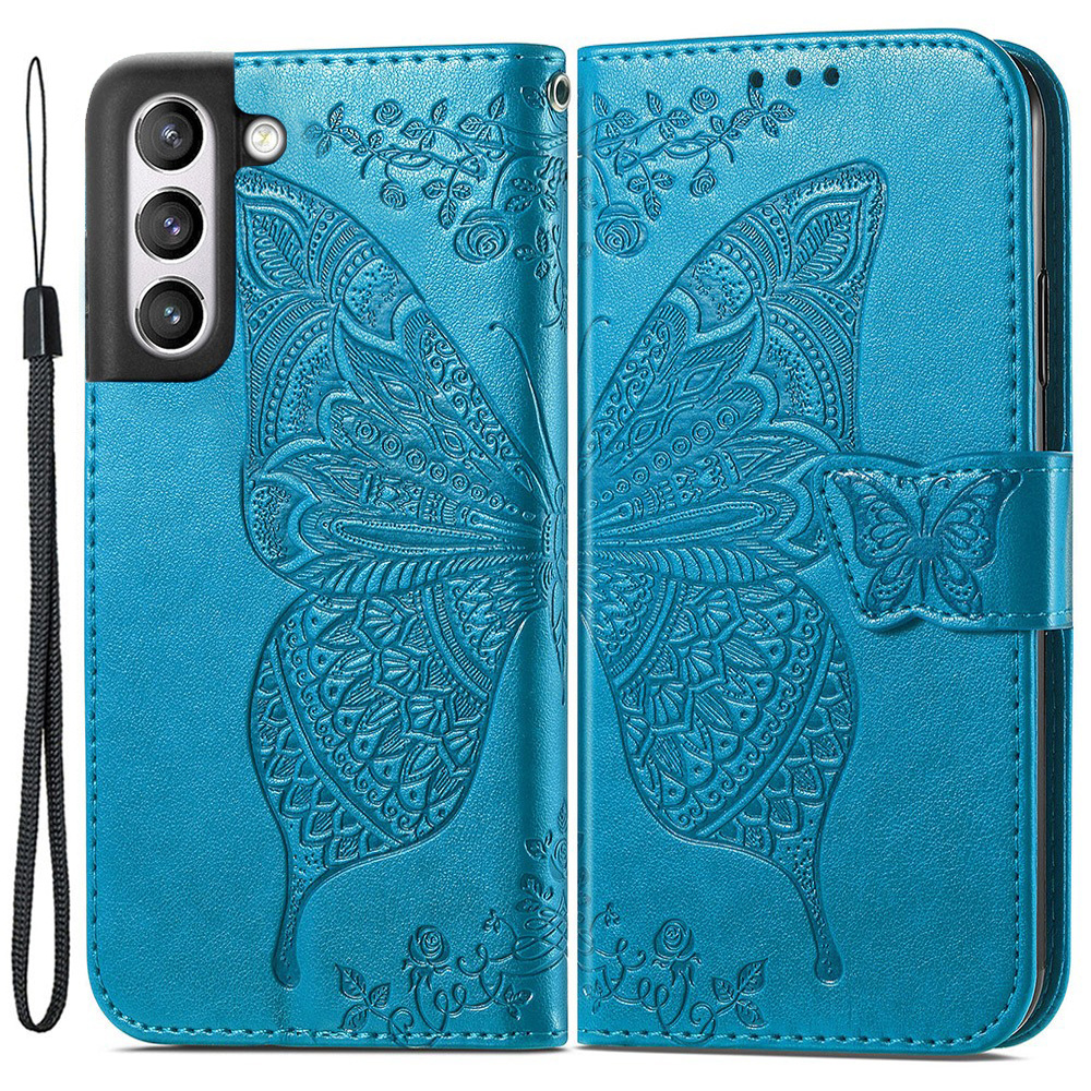 Klapphülle Für Samsung Galaxy S21 Fe, Schmetterling, Blau