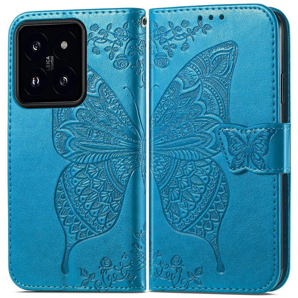 Klapphülle Für Xiaomi 14t, Schmetterling, Blau