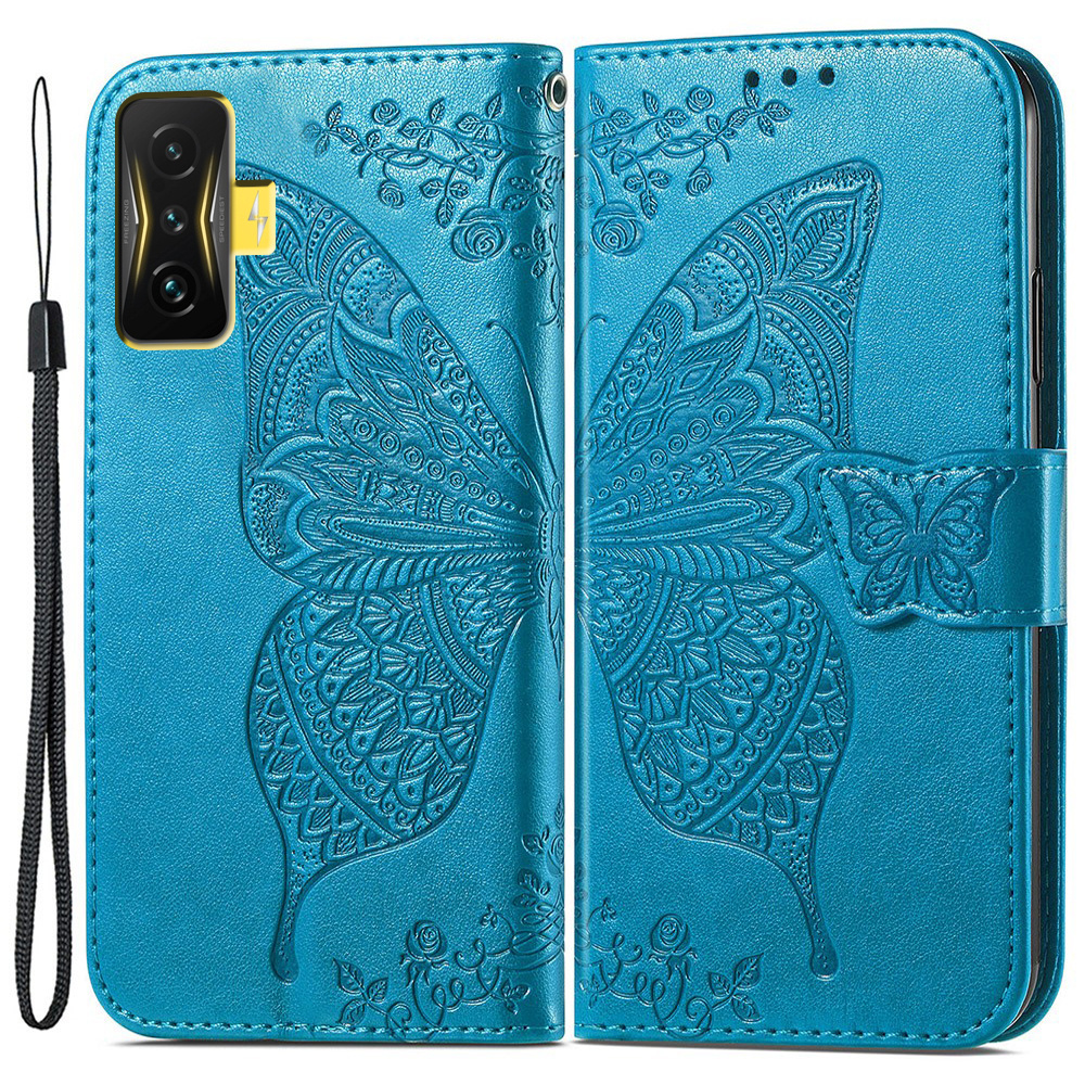 Klapphülle Für Xiaomi Poco F4 Gt, Schmetterling, Blau