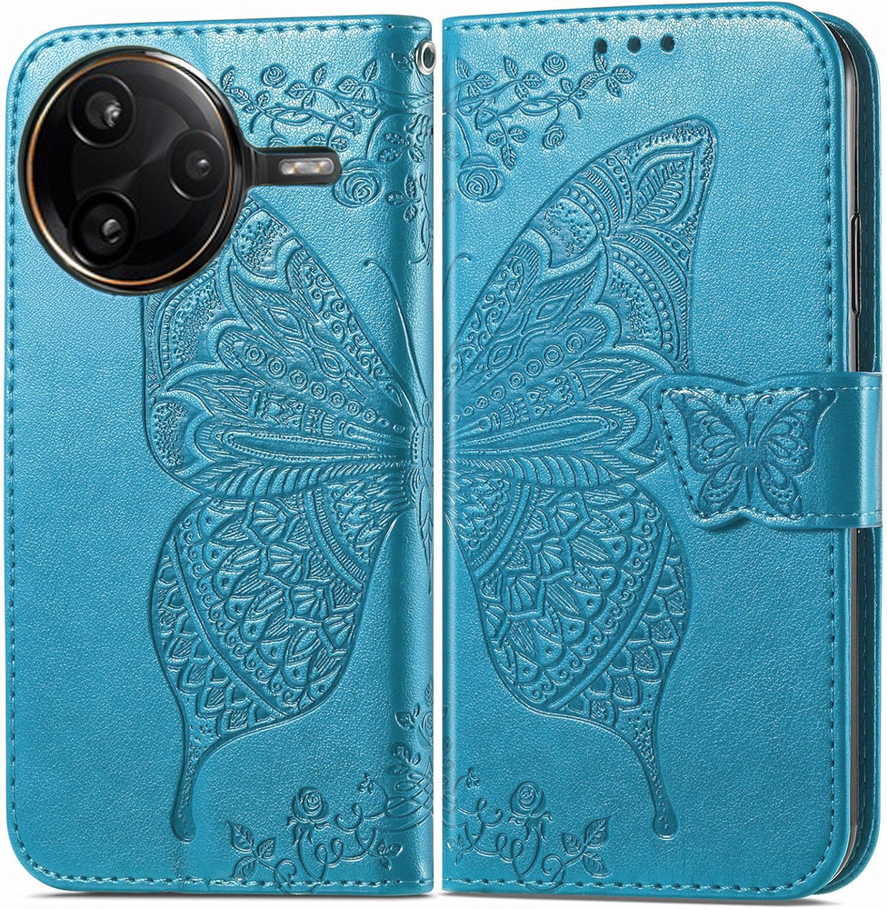 Klapphülle Für Xiaomi Poco F7 Ultra, Schmetterling, Blau