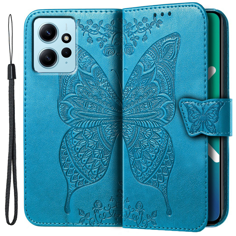 Klapphülle Für Xiaomi Redmi Note 12 4g, Schmetterling, Blau