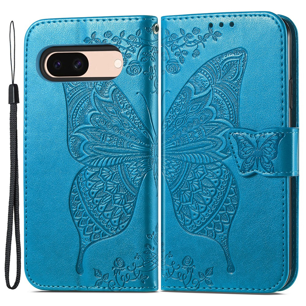 Klapphülle Für Google Pixel 8a, Schmetterling, Blau