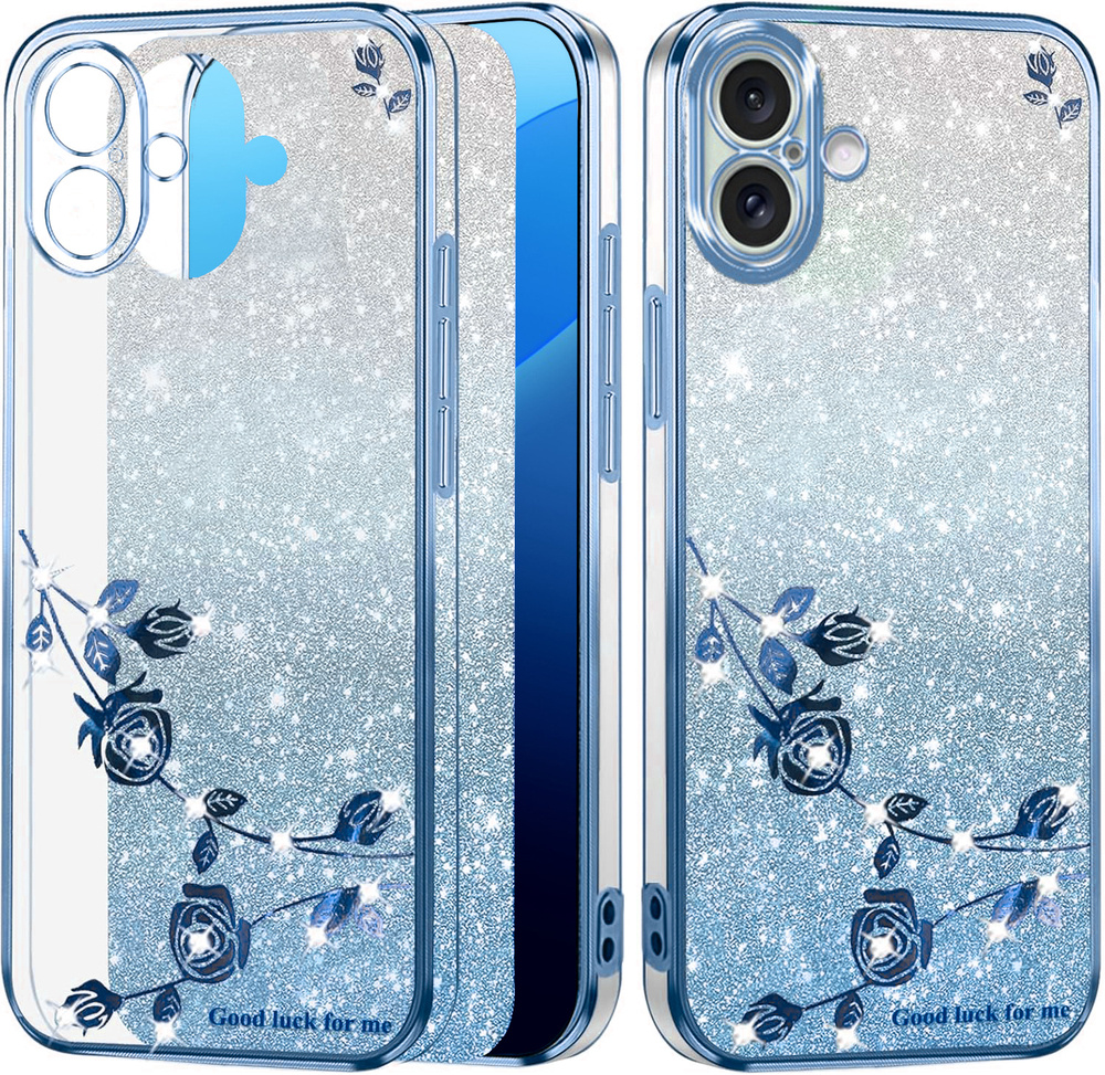 Iphone 16 Hülle, Glitzerblume, Blau