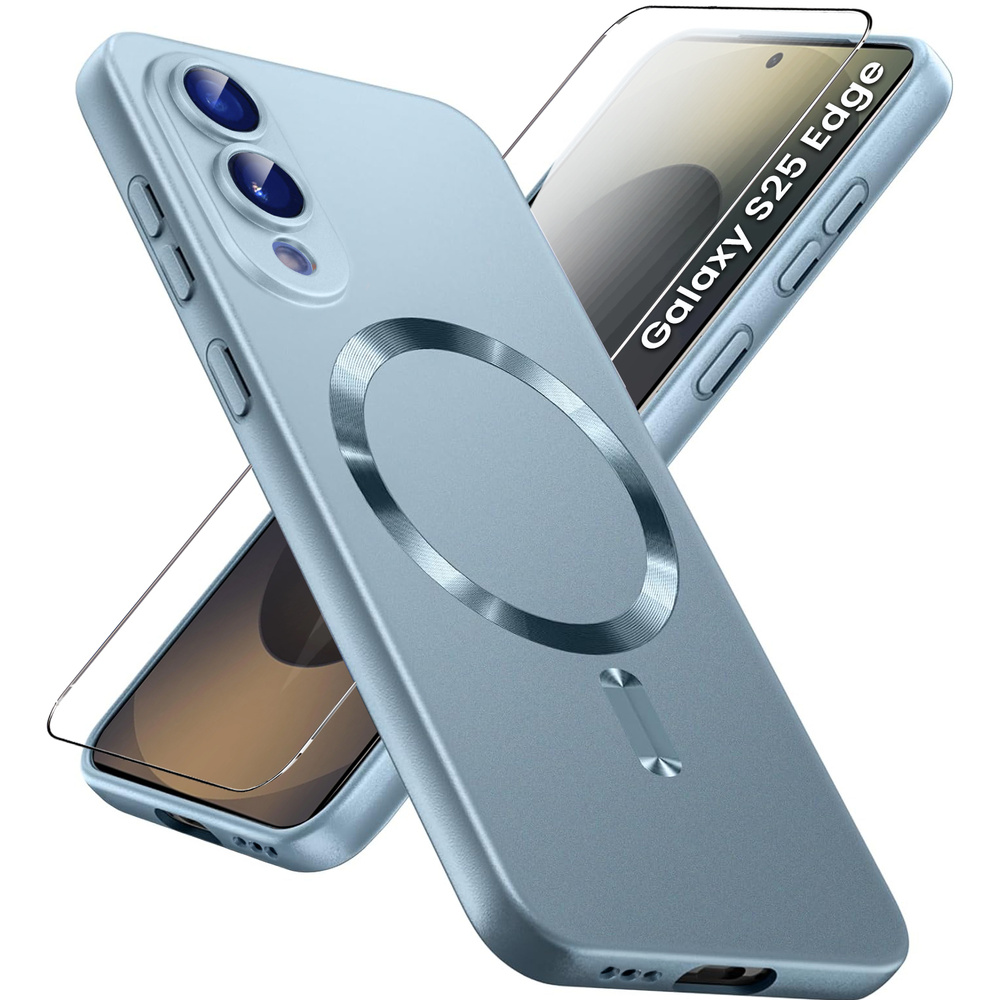 Samsung Galaxy S25 Edge Hülle, Colormag, Für Magsafe, Blau + 9h Gehärtetes Glas