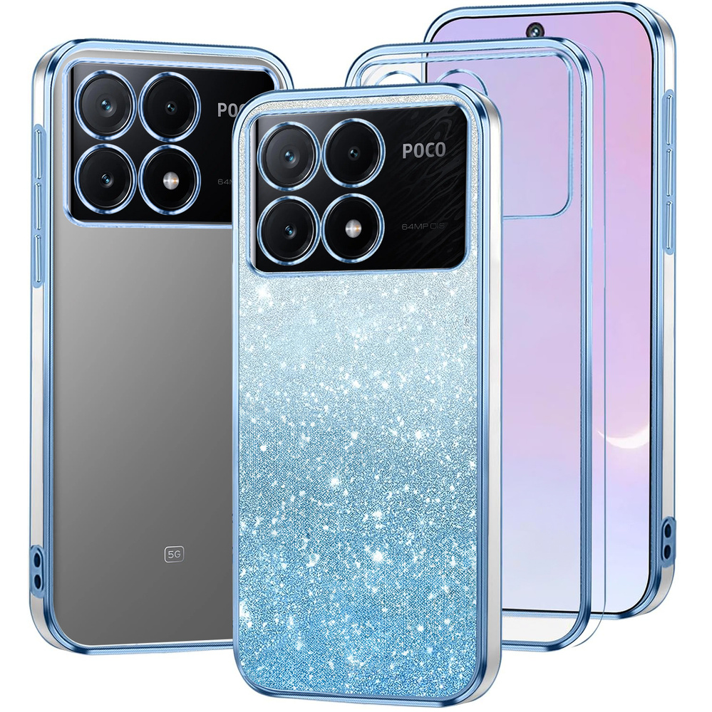 Schutzhülle Für Xiaomi Poco X6 Pro 5g, Glitzer Mit Kameraschutz, Blau