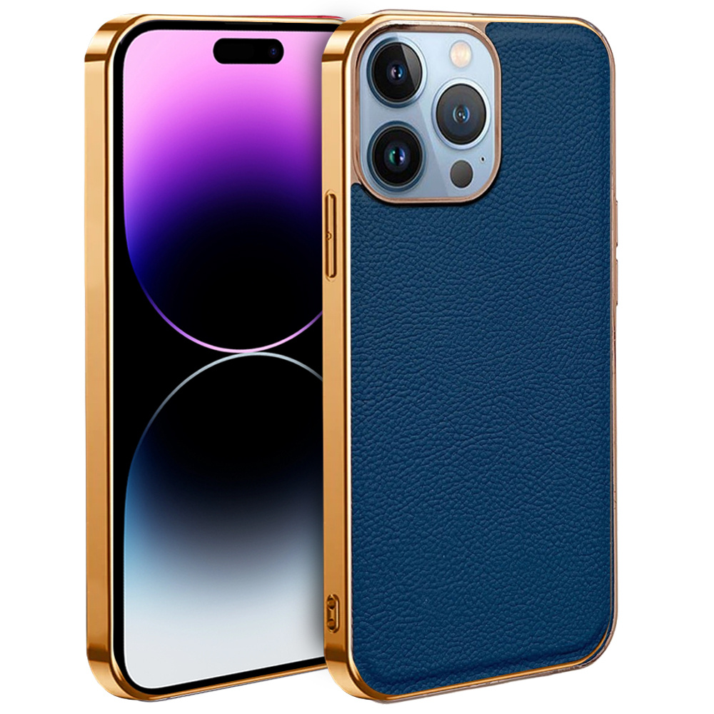 Iphone 13 Pro Hülle, Rindsleder, Blau