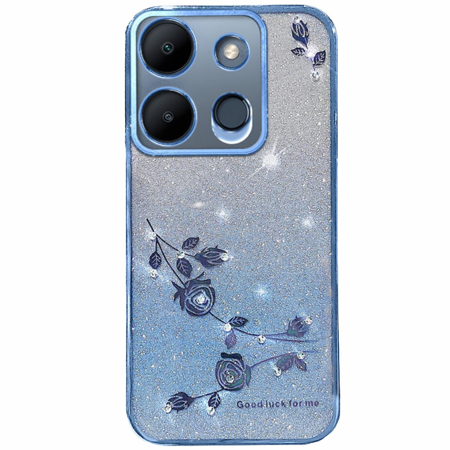 Hülle Für Infinix Smart 7 4g, Glitzerblume, Blau
