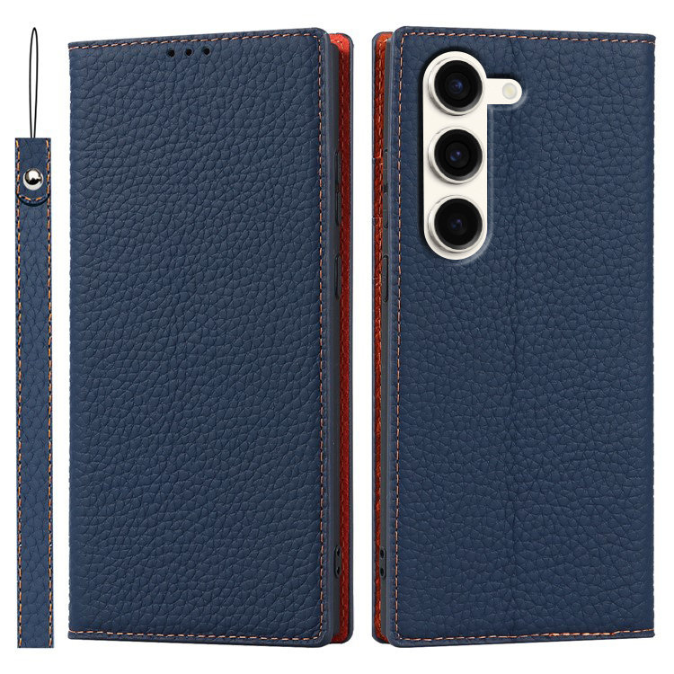 Lederhülle Für Samsung Galaxy S23 Plus, Erbord Genarbtes Leder, Marineblau