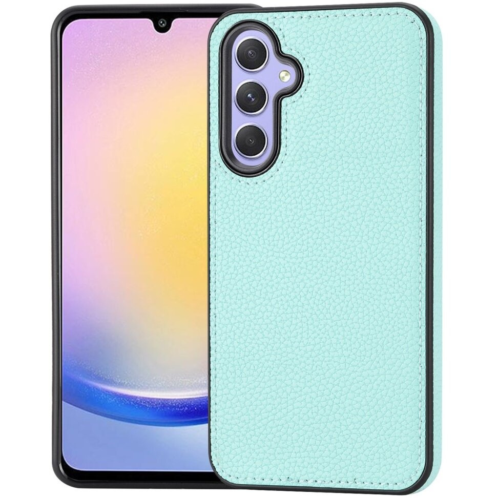 Lederhülle Für Samsung Galaxy A25 5g, Litschi-lederhülle, Blau + 9h-glas