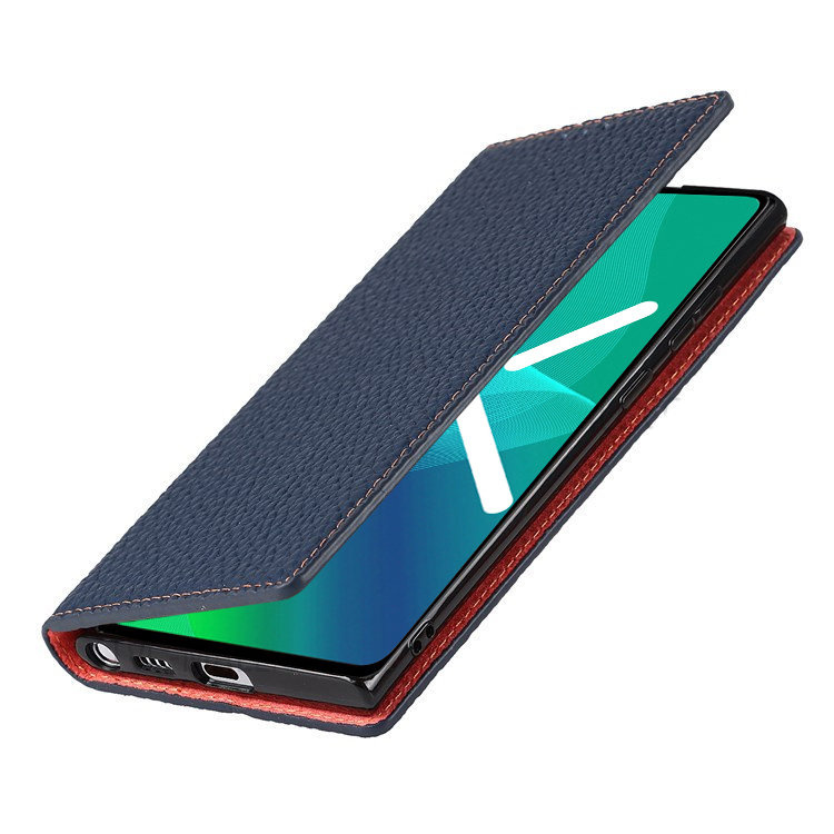 Lederhülle Für Samsung Galaxy S22, Erbord Genarbtes Leder, Marineblau