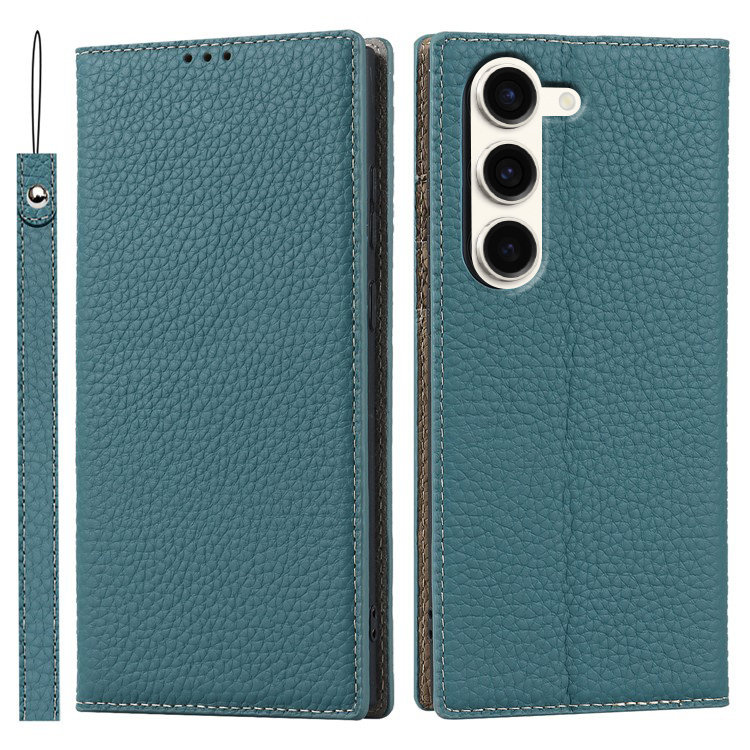 Lederhülle Für Samsung Galaxy S23 Plus, Erbord Genarbtes Leder, Blau