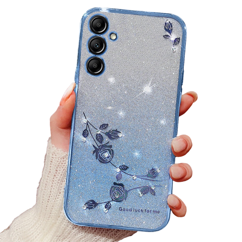 Samsung Galaxy A35 5g Hülle, Glitzerblume, Blau