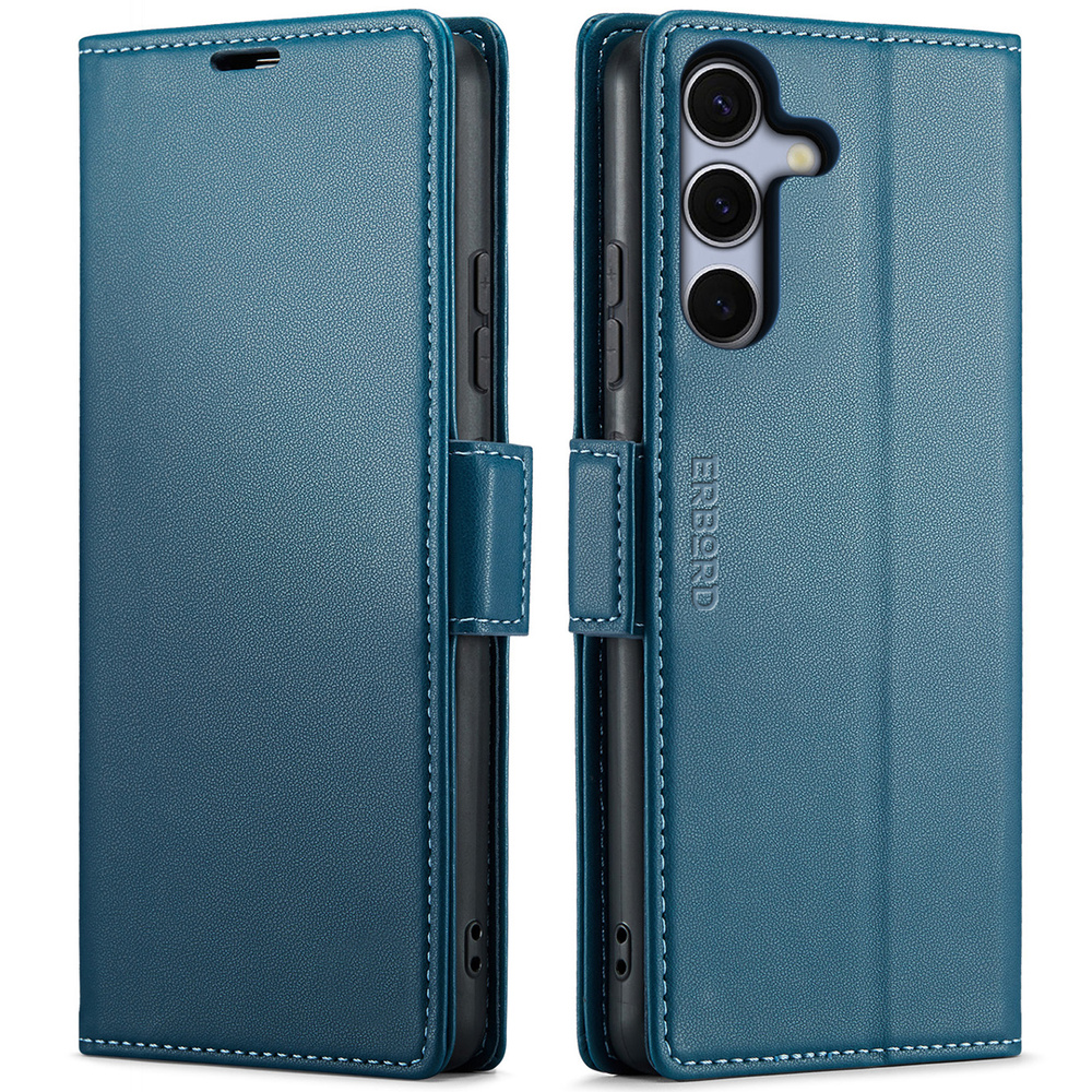 Samsung Galaxy S25 Fe Hülle, Glänzendes Litschi, Klapphülle Mit Brieftaschenfunktion, Blau