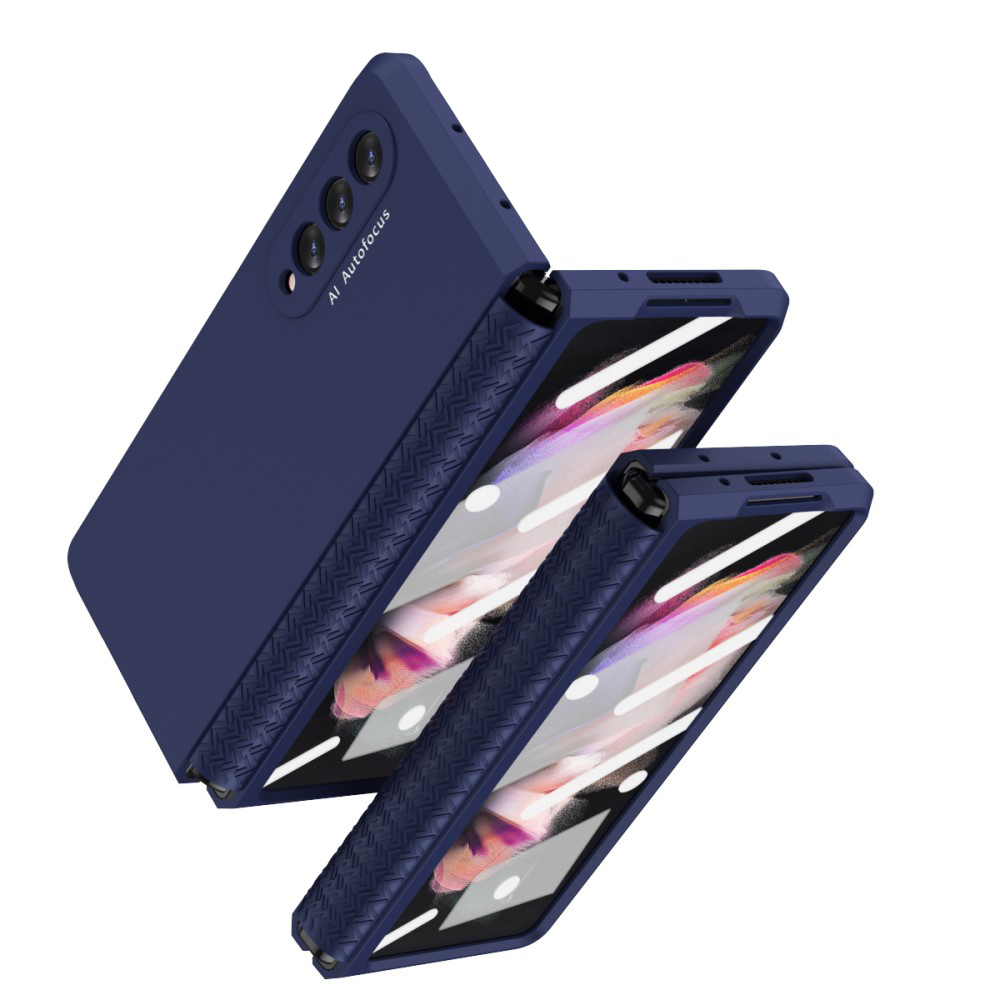 Scharnierhülle Für Samsung Galaxy Z Fold3 5g, Mit Glas, Blau