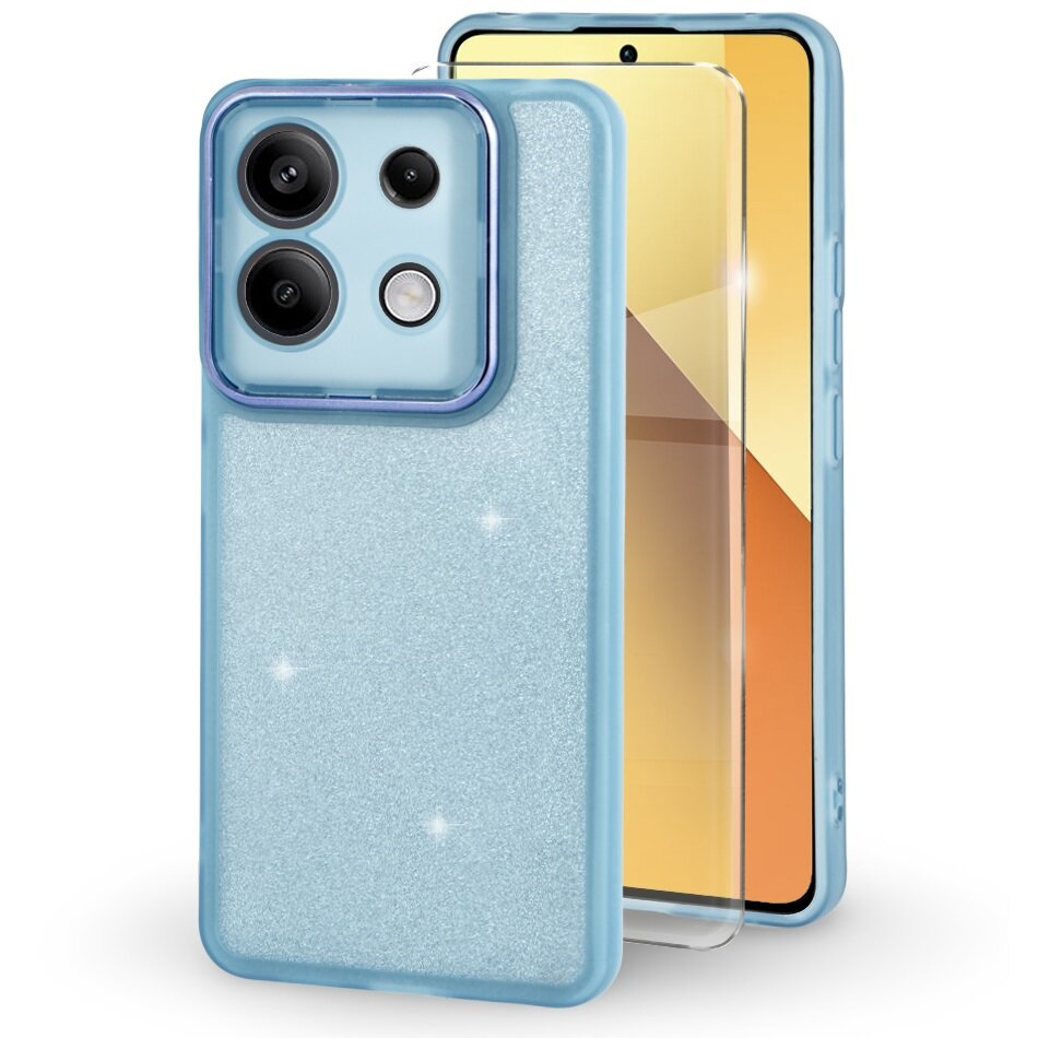 Schutzhülle Für Xiaomi Redmi Note 13 5g, Glitzerpuder, Blau + 9h Gehärtetes Glas