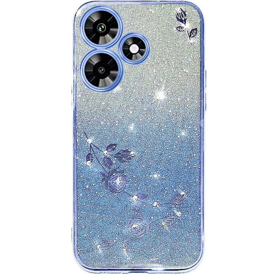 Infinix Hot 30i Hülle, Glitzerblume, Blau
