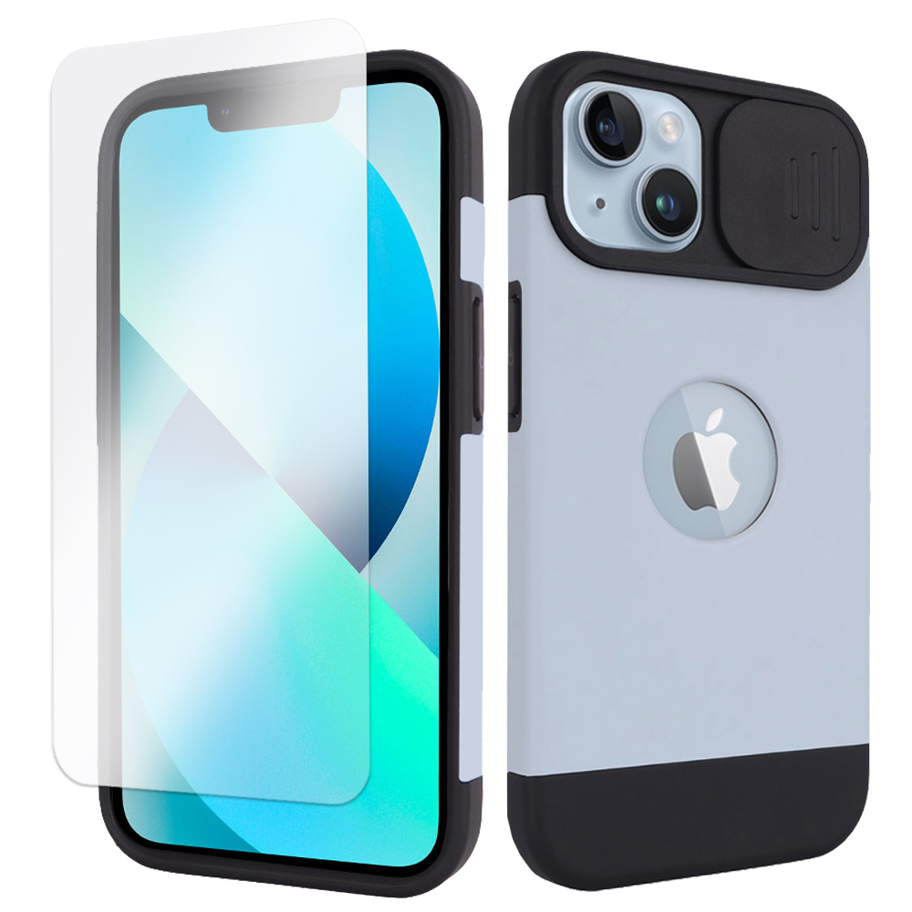 Hülle Für Iphone 13 / Iphone 14, Mit Magsafe Cam Slider, Blau + Displayschutzfolie Aus Glas