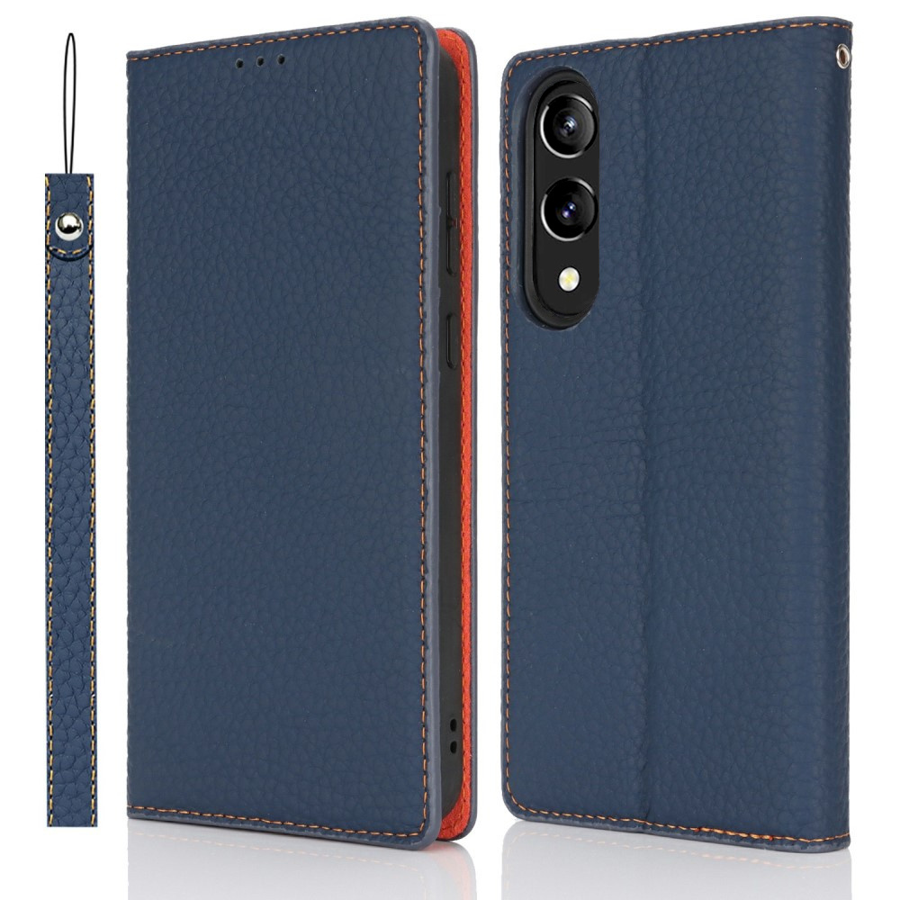 Samsung Galaxy S25 Edge Flip-hülle, Litschi-hautstruktur, Marineblau