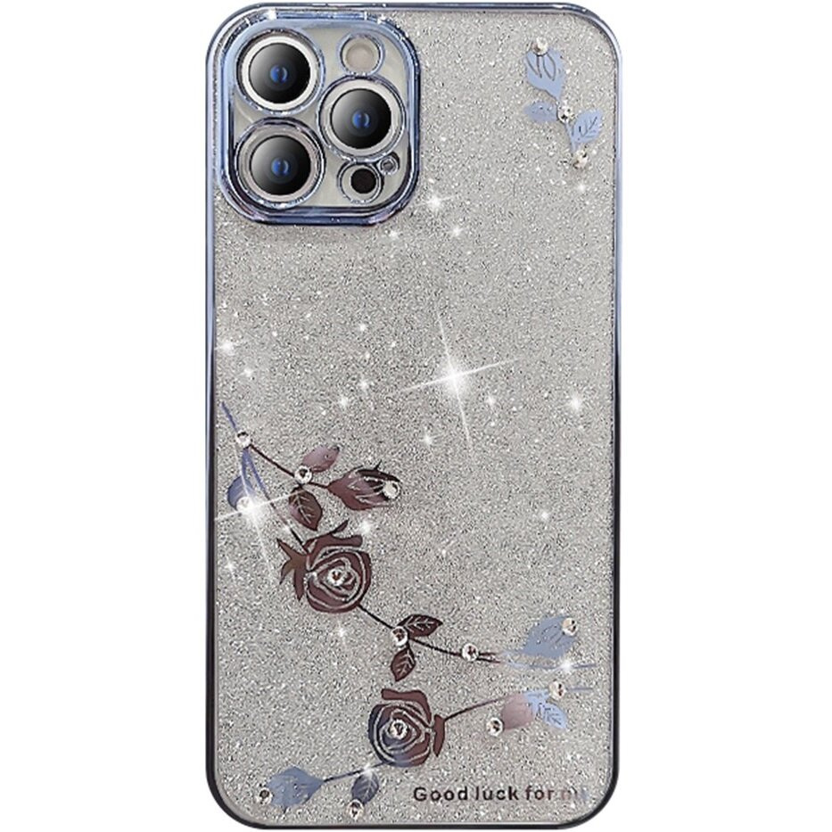 Iphone 14 Pro Max Hülle, Glitzerblume, Blau