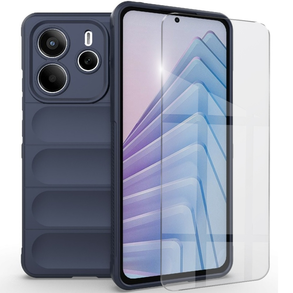 Schutzhülle Für Xiaomi Redmi Note 14 5g, Stoßfest, Marineblau + 9h-glas