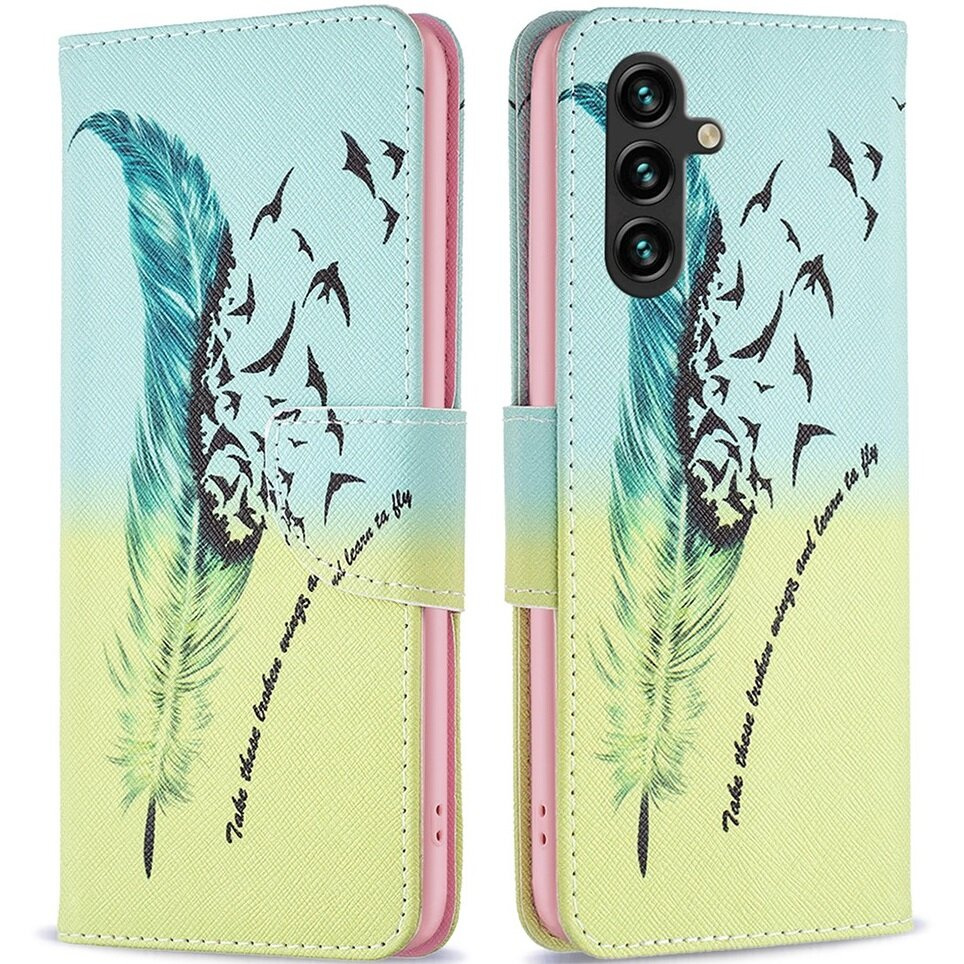 Klapphülle Für Samsung Galaxy A15, Brieftaschendesign, Federblau + 9h-glas