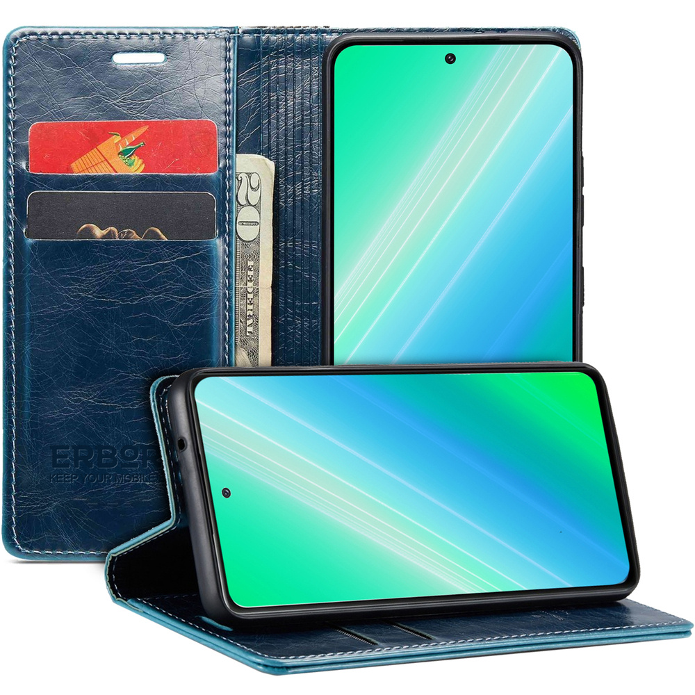 Samsung Galaxy S23 Flip Case, Erbord Waxy Wallet, Blau