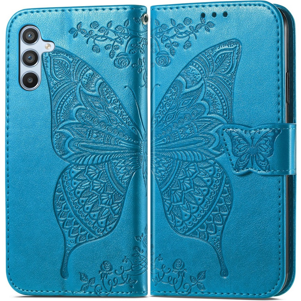 Klapphülle Für Samsung Galaxy A17 5g, Geprägtes Schmetterlingsmuster, Blau