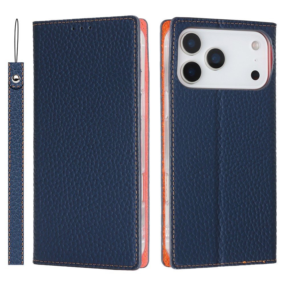 Litschi-hautnarben-klapphülle Für Iphone 17 Pro Max, Marineblau