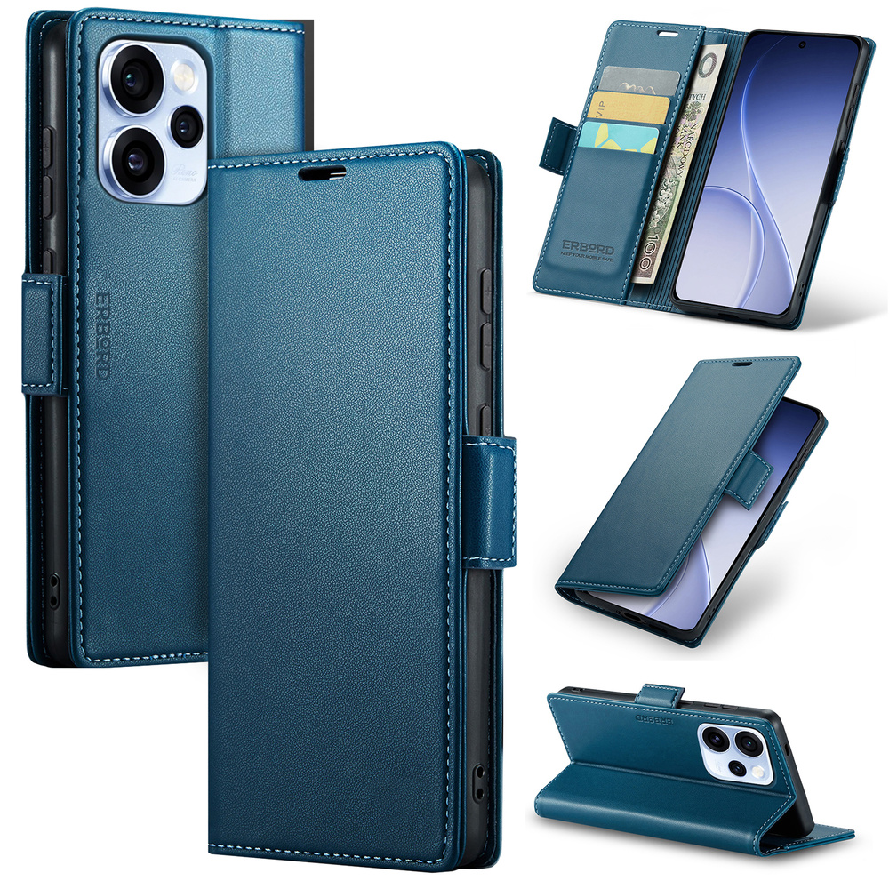 Oppo Reno 15 Pro 5g Hülle, Glänzendes Litschi, Klapphülle Mit Brieftaschenfunktion, Blau