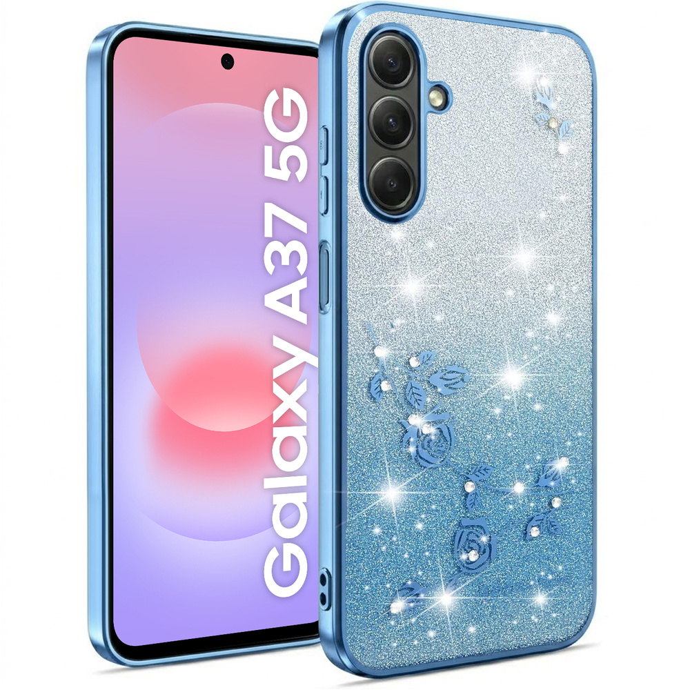 Samsung Galaxy A37 5g Hülle, Glitzerblume, Blau